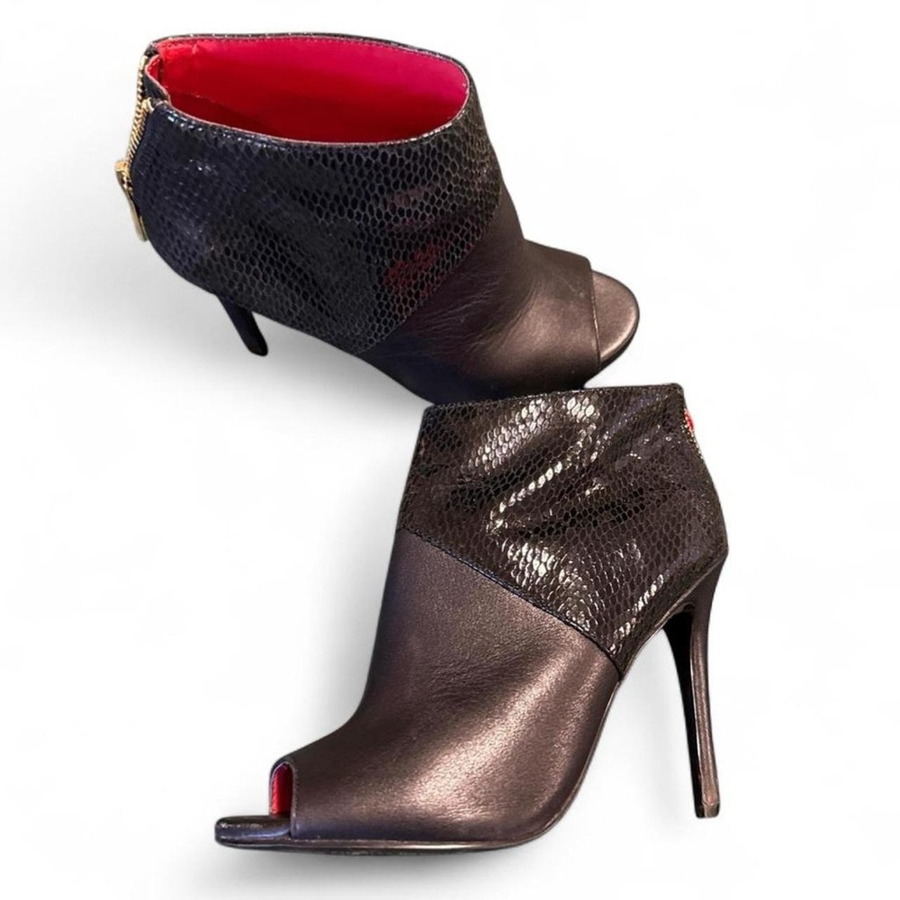 Charles Jourdan Black and Red Peep-Toe Heeled Boots